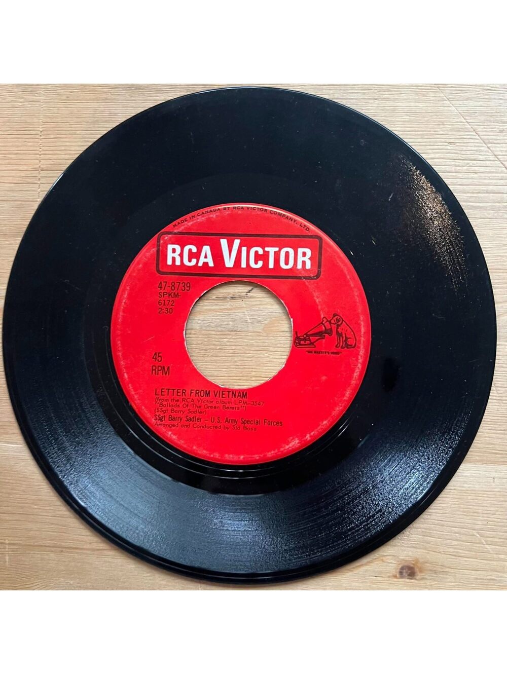 Ssgt. Barry Sadler -Letter from Vietnam/The Ballad of Green Berets 45rpm VG+ R14